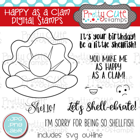 Happy as a Clam Digital Stamps