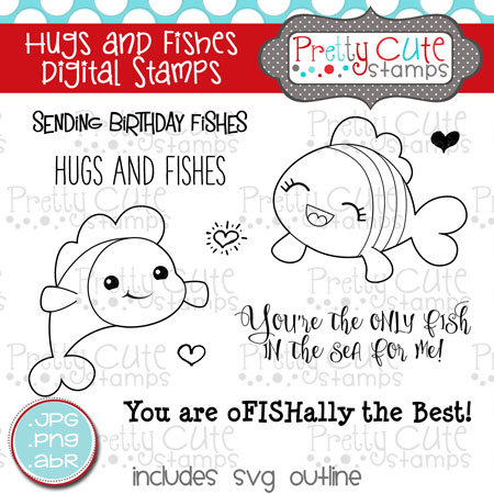 Hugs and Fishes Digital Stamps
