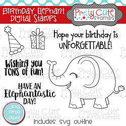 Birthday Elephant Digital Stamps