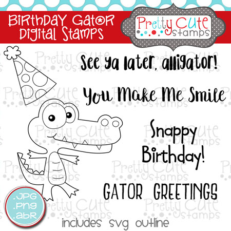 Birthday Gator Digital Stamps
