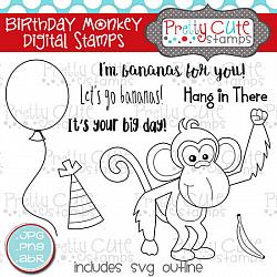 Birthday Monkey Digital Stamps