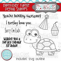 Birthday Turtle Digital Stamps