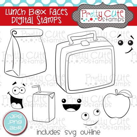 Lunch Box Faces Digital Stamps
